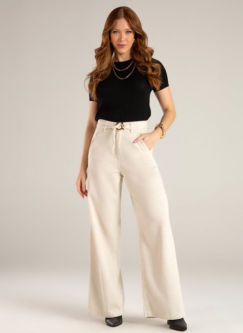 Calça Pantalona Linho Feminina Cru