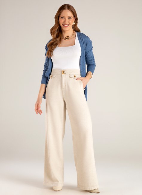Calça Pantalona Linho Feminina Cru